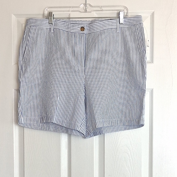 Talbots Blue White Striped Relaxed Chino Shorts - Picture 3 of 6